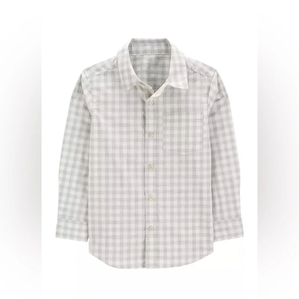 Carter's Plaid Gingham Gray White Shirt 2T button down cotton